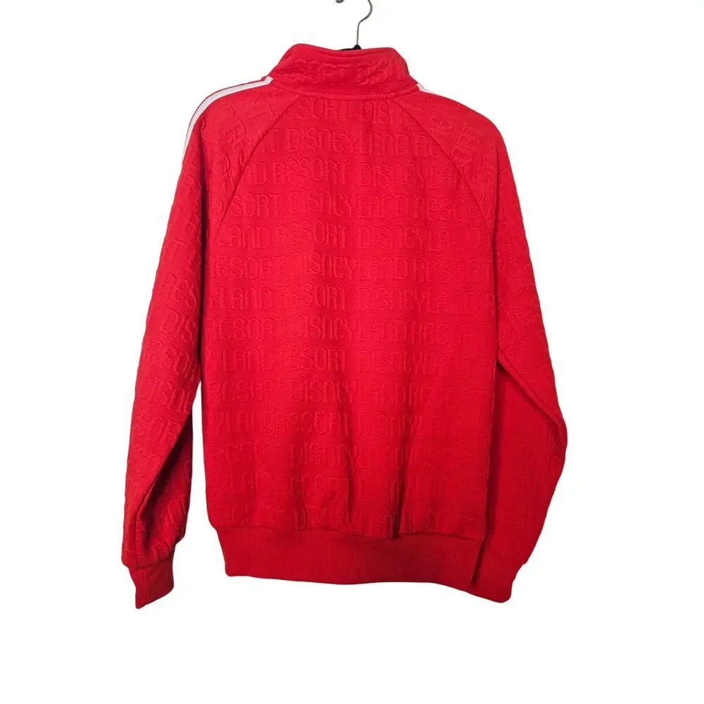 NEW Disney Parks S Red Embossed Logo Full Zip Track Jacket Stripe Disneyland